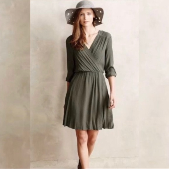 Anthropologie Dresses & Skirts - Anthropologie Maeve Lene Olive Wrap Mini Dress